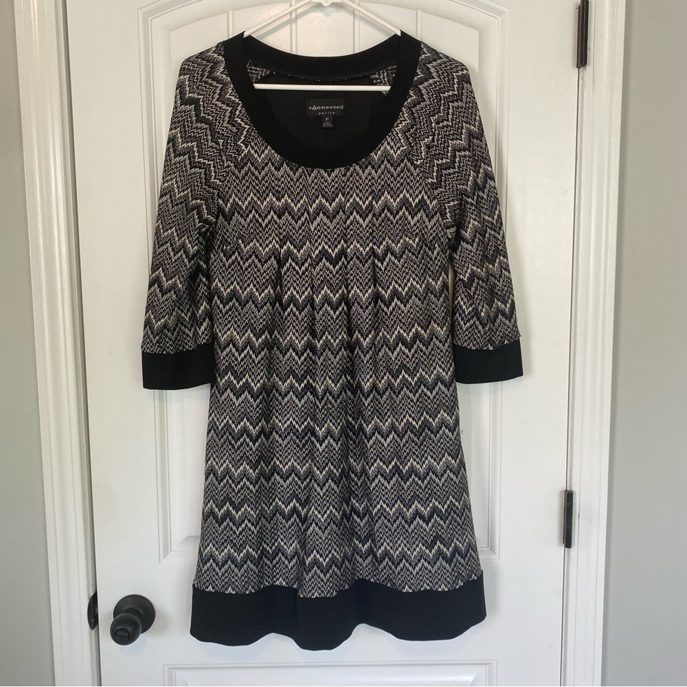 Connected Women’s 3/4 Sleeve Gray / Black Dress Size 8P